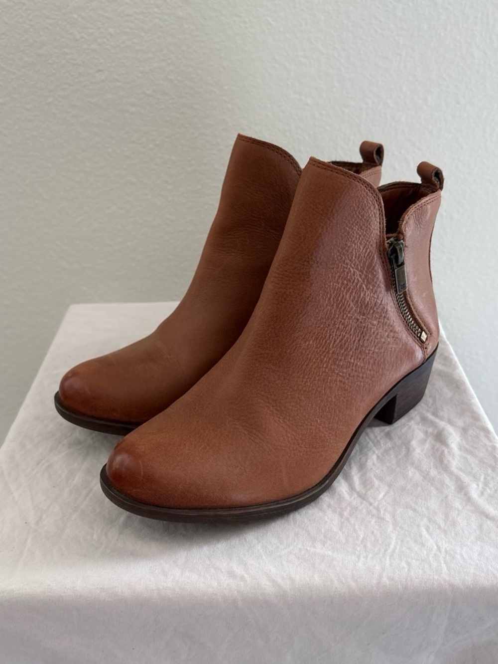 Lucky Brand Chestnut Leather Basel Booties with Side Zip
